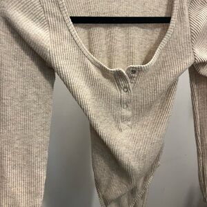 Forever 21 Cream Ribbed Knit Top